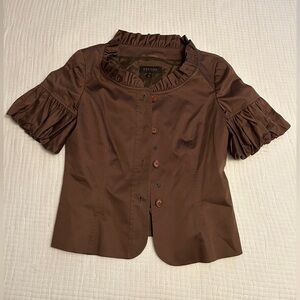 Escada Chocolate Brown Blouse/Jacket with Ruffle Detail